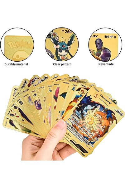HEPBİMODA Pokemon Vmax Gold Card Tcg Gold Starter Box Pack 55 Adet Kabartmalı Koleksiyon Pokemon Kartları