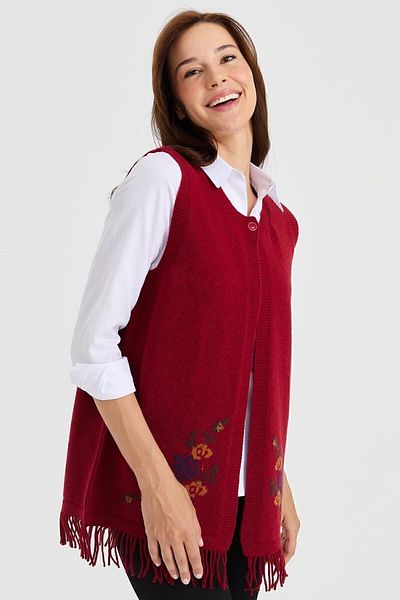 Desen Triko Women's Skirt Floral Tassel Vest V.Red