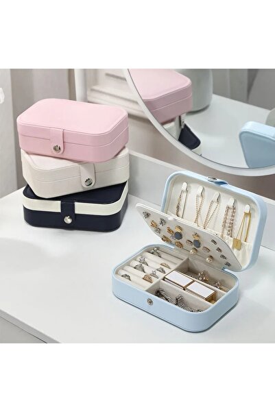Schulzz Dikdörtgen Takı Kutusu 3 Bölmeli Mücevher Düzenleyici Yüzük Küpe Kolye Seyahat Organizeri