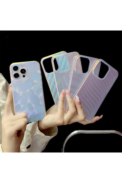 HyperAge Iphone 14 Pro Max Kılıf Dalgalı Hologram Her Açıda Renk Geçişli Parlak Arkası Mat Lüks Kapak