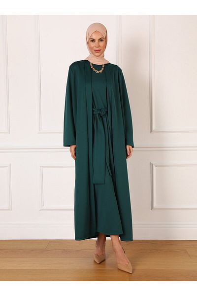Refka Ζώνη Λεπτομερές Φόρεμα & Διπλό Κοστούμι Ferace - Emerald Green - Refka