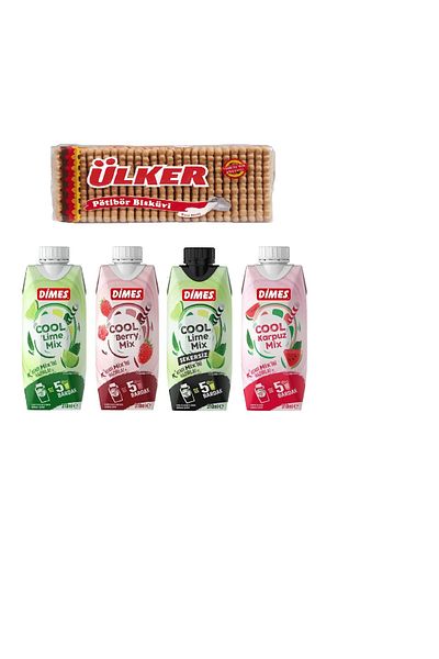 Ülker Potibor Sade 175 Gr and Dimes Cool Lime Mix Set of 4 (Lime-Berry-Without Sugar-Watermy)