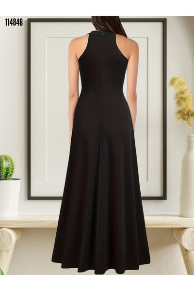 Kokosh moda Kadın Derin Yırtmaç Detaylı Tam boy Halter Yaka Düğün Nikah Abiye Elbise