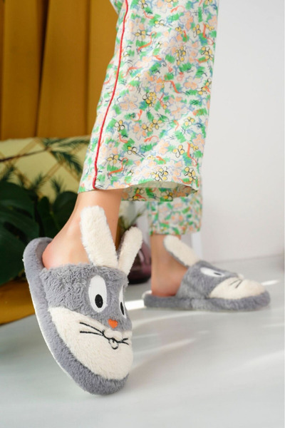 STOCON Women's Rabbit Figured House Slippers, Dowry Slippers, Non-Slip Sole, Soft Sole