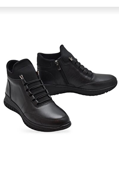 Özkan Ayakkabı SİYAH TAM ORTOPEDİK HAKİKİ DERİ LASTİKLİ FERMUARLI KIŞLIK ANNE KADIN BOT