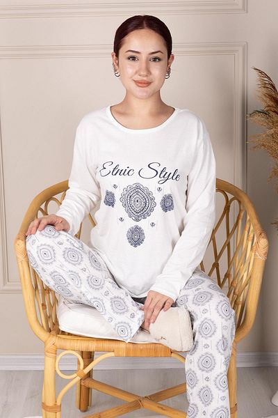 Niket Life Ethnic Patterned Long Sleeve Pajama Set