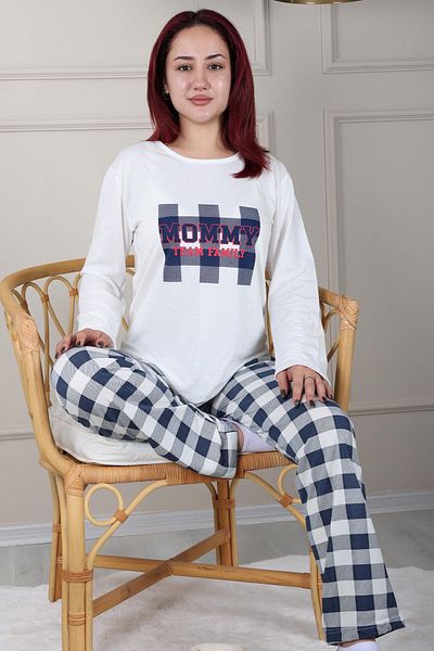 Niket Life White Long Sleeve Checked Mummy Pijama Set
