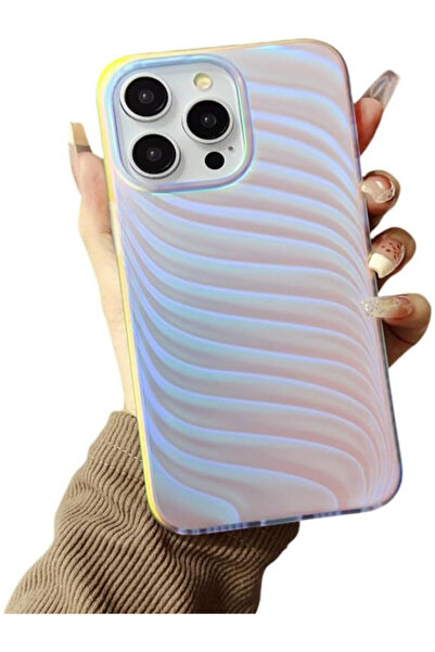 HyperAge Iphone 14 Pro Max Kılıf Dalgalı Hologram Her Açıda Renk Geçişli Parlak Arkası Mat Lüks Kapak