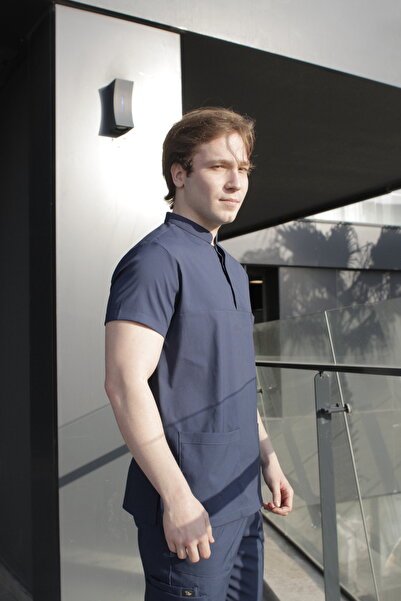 EGEUNIFORM زي طبيب ممرضة جديد ممتاز باللون الأزرق الداكن للرجال زي طبيب جراحي...