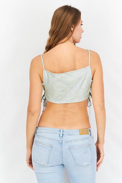 Missyempire Women Square Neck Sleeveless Metallic Strappy Top, Mint