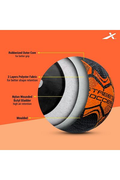 Vector X Street Soccer Rubber Moulded Football Size-5 | Orange, Black | Soccer Ball | Training Football
