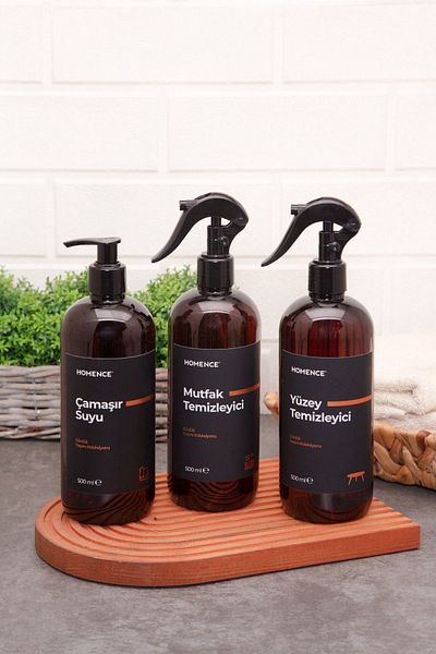 homence Kitchen Set Plastic Bottle with Pump and Spray 3-Piece Amber Soap Dispenser 500 ml