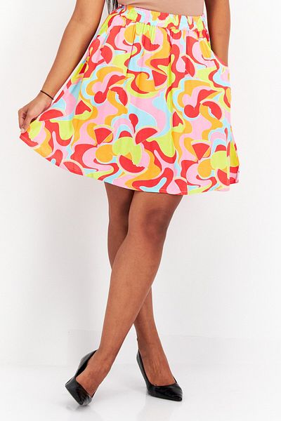 NATIVE YOUTH Women Abstract Mini Skirt, Red Combo