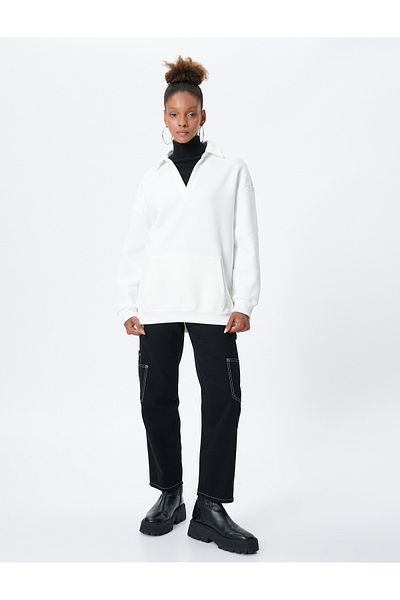 Koton Polo Neck Sweatshirt Kangaroo Pocket Detailed Long Sleeve