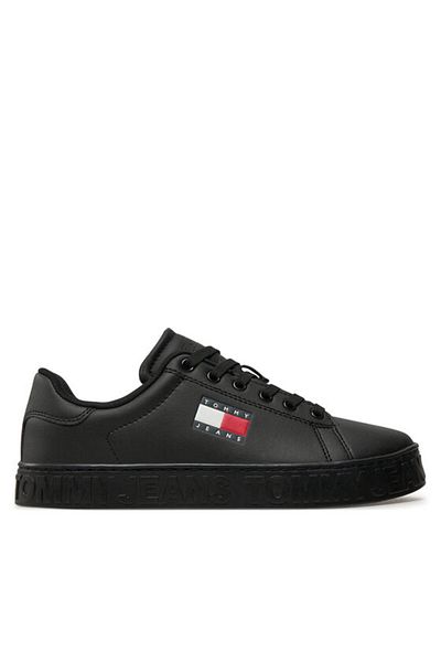 Tommy Hilfiger Dámské pohodlné nízké černé tenisky s plochou podrážkou s logem značky En0En02703-Bds