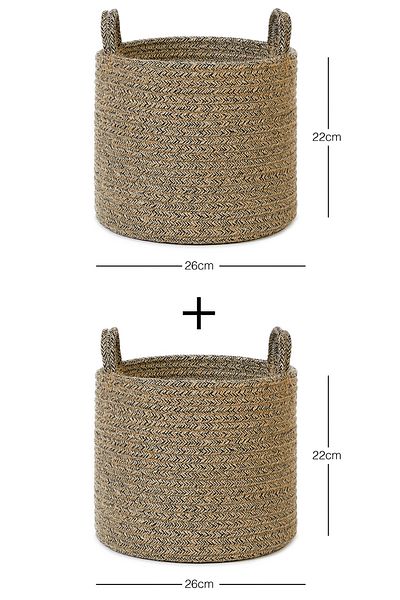 Ocean Home Textile 2-частов черен органайзер за пране и играчки за гардероб - кошница от ютено въже 26x22