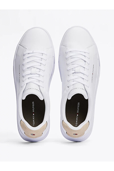Tommy Hilfiger Erkek Rahat Düz Taban Topuk Renk Geçişli Deri Beyaz Sneaker FM0FM05367-0LC