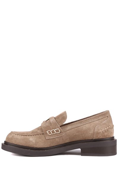 stato - Bej Hakiki Süet Deri Kadın Loafer 25-AD1042