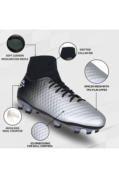 Nivia Oslar Blade 2.0 Football Shoes | Silver/black | Uk 9 | Soccer Shoes | Durable Cleats
