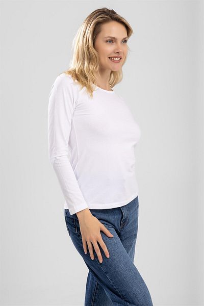 BAYKAR Women's Cotton Crew Neck Long Sleeve Combed Cotton Basic Body White
