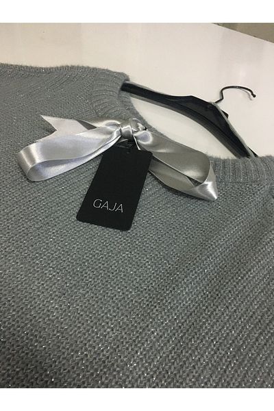 GAJA Pulover de damă gri cu gât cu panglică Gj 7706