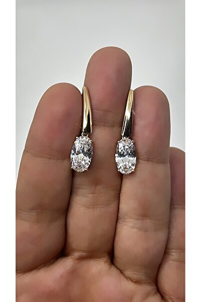 By Semra Xupıng Jewelry Kristal Zirkon Taşlı Özel Tasarım Gold Çelik Şık Küpe