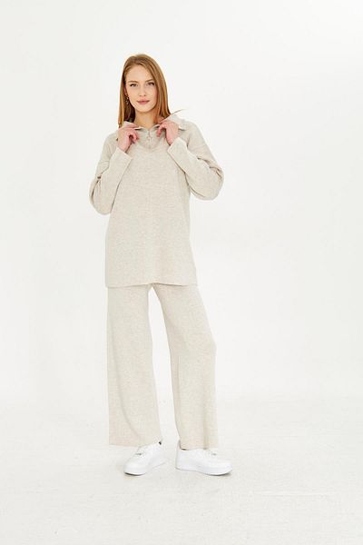 Irmak Kerekli Women's Stone Oversize Zippered Knitwear Bottom Top Set 1805