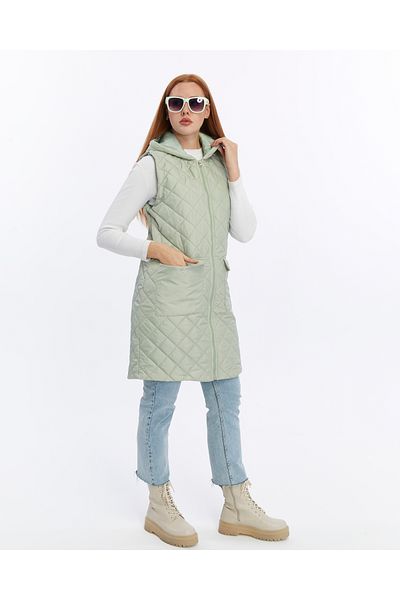 sehatex Women's Zipper Detailed Long Quilted Vest