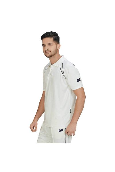 GM Half Sleeve Cricket T-shirt | Small | White/navy | Comfortable Cricket Wear | Sports Apparel