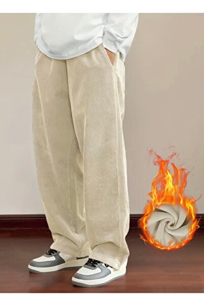 çerme Men's Cream Comfortable Baggy Corduroy Jogger Pants