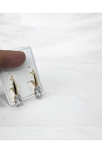 By Semra Xupıng Jewelry Kristal Zirkon Taşlı Özel Tasarım Gold Çelik Şık Küpe