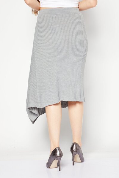 PİNKO Women Solid Ribbed Midi Skirt, Grey