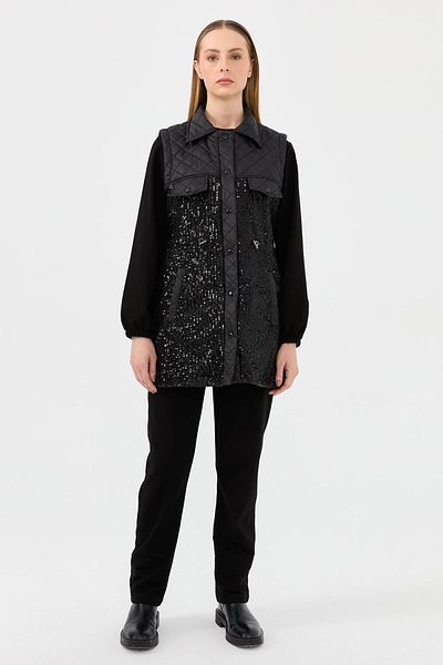 Esswaap Black Sequined Triple Pants Set