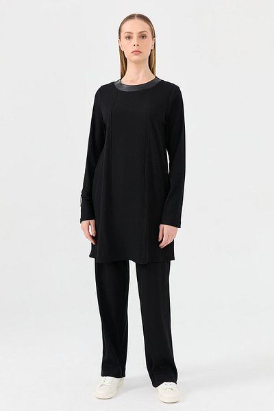 Esswaap Black Ribbed Knitted - Trousers Set
