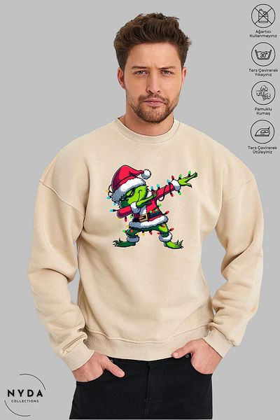 Nyda Collections Unisex μακρυμάνικο Grinch Πρωτοχρονιάτικο Φούτερ με στάμπα με λαιμόκοψη χωρίς κουκούλα
