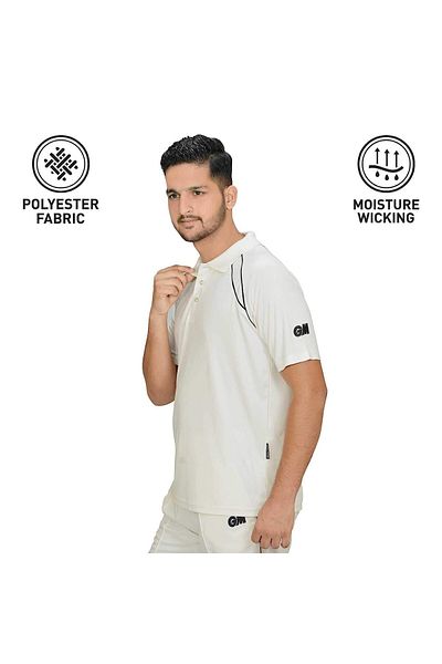 GM Half Sleeve Cricket T-shirt | Small | White/navy | Comfortable Cricket Wear | Sports Apparel
