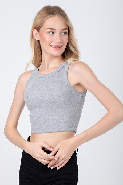 BAYKAR Women's Crew Neck Zero Sleeve Camisole Crop Bustier Gray