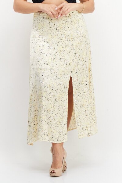 TAIFUN Women Allover Print Midi Skirts, Yellow Combo