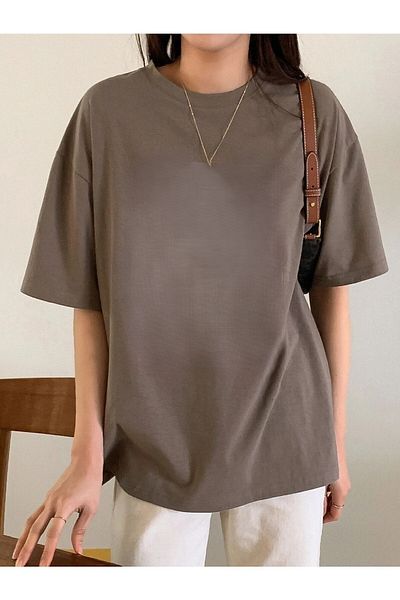 Know Γυναικείο μπλουζάκι καφέ απλό Oversize