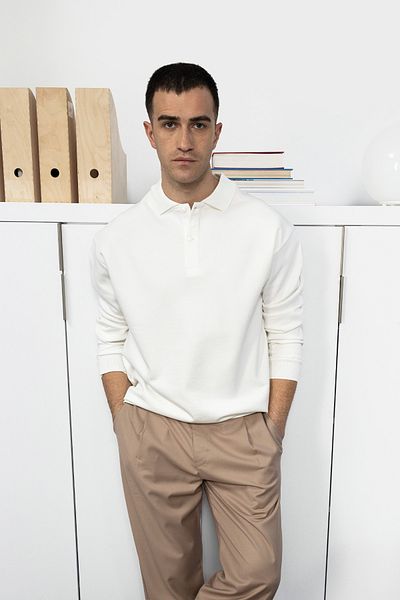 GIESTO Basic μακρυμάνικο μπλουζάκι Polo Neck - Λευκό