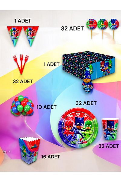 VibeHome Pijamask Themed Luxury Set for 32 - Birthday Party and Fun Events