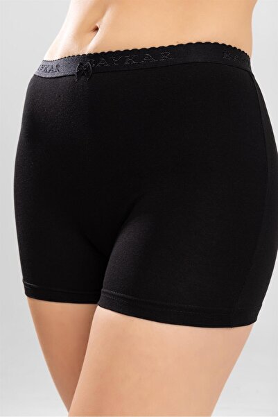 BAYKAR Kadın Pamuklu Likralı Boxer Şort Siyah