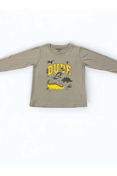 Zekids Мъжка детска тениска с дълъги ръкави и принт на динозавър