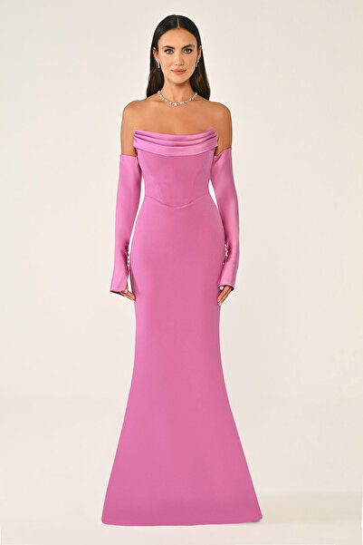 ALFABETA Straplez Kollu Balık Kesim Uzun Elbise