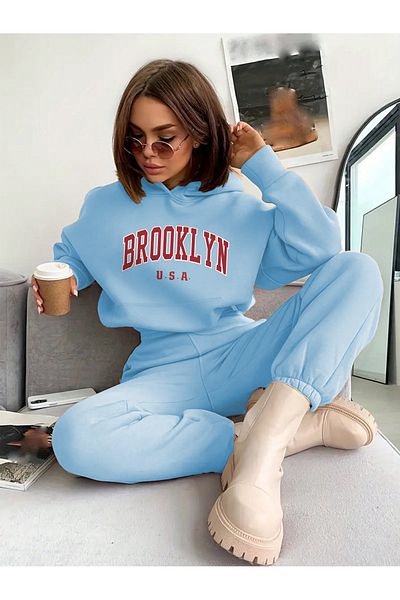 MODARİCH Σετ φόρμας Brooklyn USA Baby Blue με στάμπα Oversize με κουκούλα