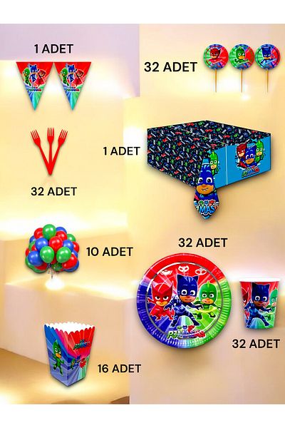 VibeHome Pijamask Themed Luxury Set for 32 - Birthday Party and Fun Events