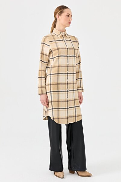 Esswaap Ekose Desenli Country Tunik  Camel