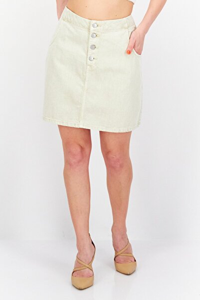 edc Women Plain Denim Mini Skirt, Beige
