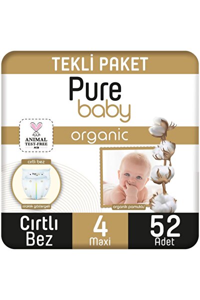 Pure Baby Organik Pamuklu 4 Numara Maxi 52'li Bebek Bezi