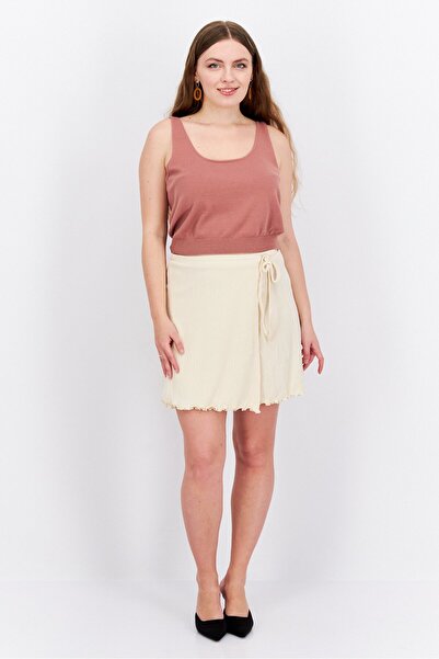 Fashion Union Women Ribbed Mini Skirt, Cream